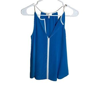Joie Tank Top Women's XXS Blue V-Neck Sleeveless 100% Silk Pleated Shirt